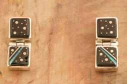 Calvin Begay Night Sky Genuine Acoma Jet Sterling Silver Earrings